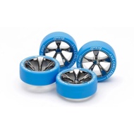 TAMIYA 95654 MEDIUM DIA.LOW PROFILE TIRE & BLACK PLATED 5-SPOKE WHELL SET [ASIA CHALLENGE 2024]