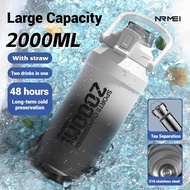 1000/1500/2000ml Big Portable Sports 316 Stainless Steel Bottle Water Bottle With Straw And Handle T