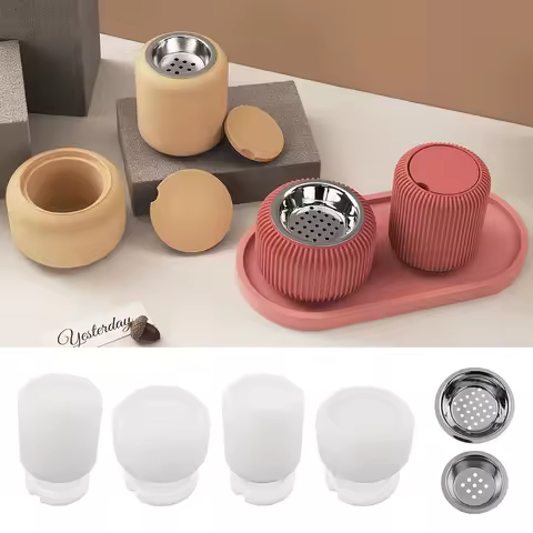 Striped Aromatherapy Burner Set Silicone Mold with Lid DIY Round Incense Burner Candle Jar Plaster C