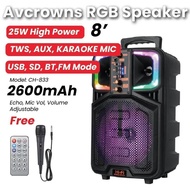 Avcrowns CH-833 Wireless 8 inch Speaker Box Super Bass With RGB Light Outdoor Bluetooth USB Karaoke Radio
