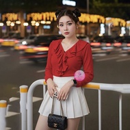 Blouse Top Long SleeveWanita with Elastic Sleeves, Korean K-Nit Material 959 L and XL Jumbo