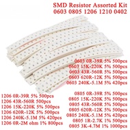 420pcs-1000pcs SMD 1206 0603 0805 1210 0402 Resistor Kit Assorted 5% 1% 0R-39R 43R-560R 620R-12K Res