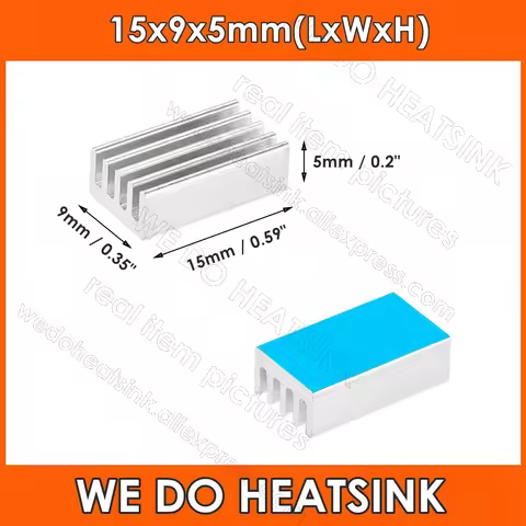 15x9x5mm Silver Cooler Aluminum Heat Sink with Thermal Tape for Cooling VRM Stepper Driver MOSFET VR