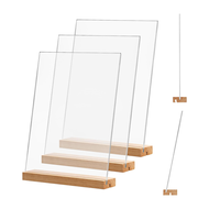 4 Pack Table Menu Display Stand Kit 8.5X11 Inches L/T Shape Clear Acrylic Frames Wood Base for Offic