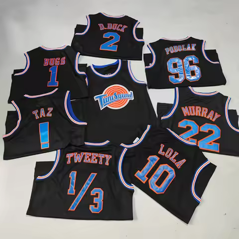 Trillest Space Jam Bugs 1 Lola 10 Podolak 96 TAZ D.Duck 2 Black Tune Squad Basketball Jersey Men For