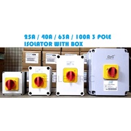 OPS 25A / 40A / 63A / 100A 3 POLE ISOLATING SWITCH WITH ENCLOSURE BOX IP66 WEATHERPROOF ISOLATOR