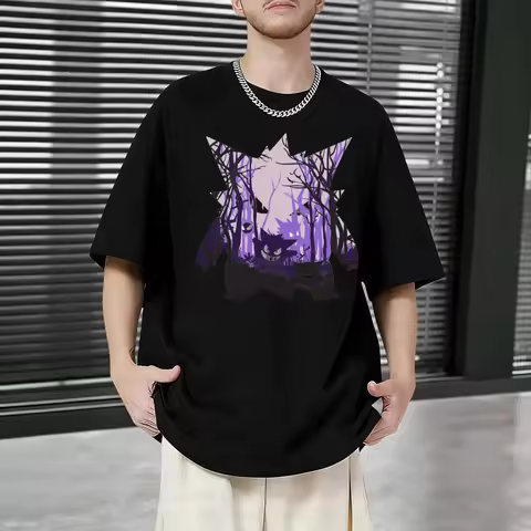 Men's Anime Print T - Shirt Pokemon Gengar Forest IP Mysterious Visual Comfortable Fit Durable Print