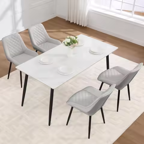 Dining Chair Set of 4, Modern Dining Chairs with Thick Cushions, Faux Leather Upholstered Kitchen Di