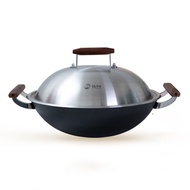 IRONTARO Iron wok for household cooking Chinese flat pointed bottom double ear cast iron wok uncoated gas stove