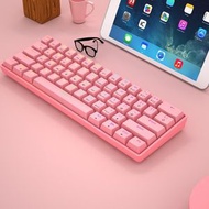LEAVEN 粉紅色 無線機械鍵盤 青軸 61鍵 打機遊戲鍵盤 RGB Gaming Keyboard 藍芽或插線兩用