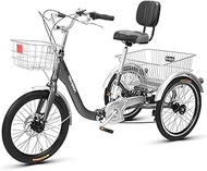 3 wheel bikes Folding Tricycle 20inch Three Wheel Bike with Shopping Basket Cycling Pedalling for Seniors Women Men Trikes Recreation Shopping Picnic Cycling Pedalling