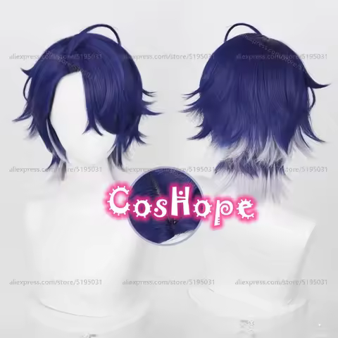 HSR Sampo Koski Cosplay Wig 32cm Dark Blue Silver Gray Gradient Wig Heat Resistant Synthetic Wigs fo