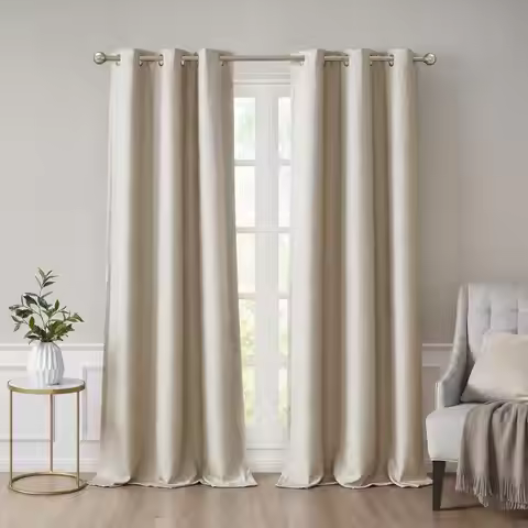Curtains Faux Silk Tonal Printed Blackout 2 Panels, 42x84 Inch Polyester Thermal Insulated Noise Red