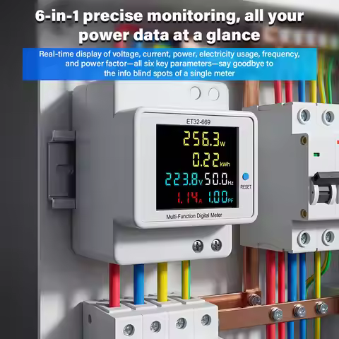 ET32-669 DIN-Rail Mounted Digital Multi Function Single-Phase Energy Meter Voltage/Current Power Met
