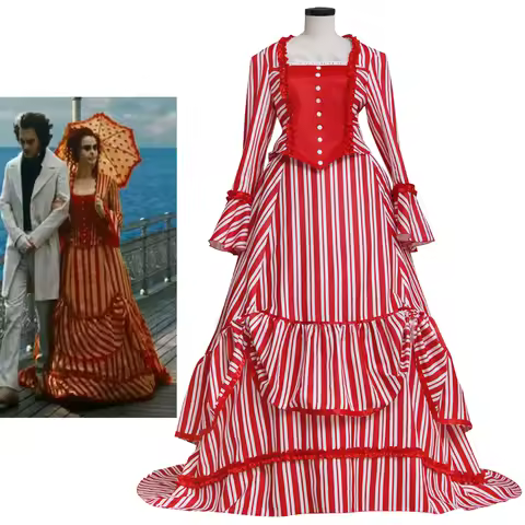 Mrs. Lovett Cosplay Movie Costume Female Red Striped Dress Medieval Victorian Rococo Ball Gown Hallo