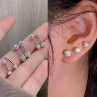 (H71) (1-3 Days To Reach Customers) KOBKUNKA Diamond Ball Earrings Dumbbell CZ