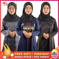 ◑✗◄chichichachaMu Baju Jersey Muslimah Dewasa / Jersey Fesyen Perempuan Lengan Panjang / Jersi Malaysia Muslimah / Tshir