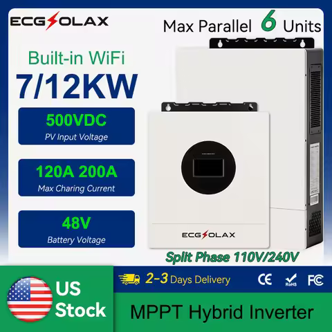 ECGSOLAX 12KW 7KW Hybrid Solar Inverter 48V 110V/240Vac Split Phase Hybrid Inverter With MPPT 200A 1