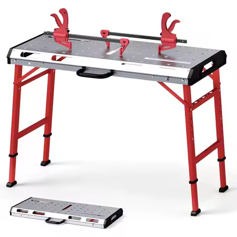 Welding Table 42 x 21, Folding Height Adjustable Weld Workbench with 1000 LBS Capacity, 2 Bar Clamps