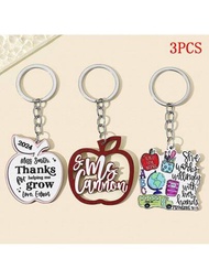3入組蘋果造型教師節鑰匙扣，創意字母設計畢業蘋果木製鑰匙扣掛飾，禮品袋USB鑰匙配件，用精緻的小水果地球鉛筆鑰鍊裝飾，慶祝和感謝教師。