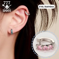 777woes D-Shaped Cartilage Earrings Cz Diamonds White Blue Pink Purple Minimalist Style Easy To Wear