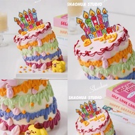 Beautiful dopamine birthday candle cake decoration Korean fairy dessert party decoration plugin