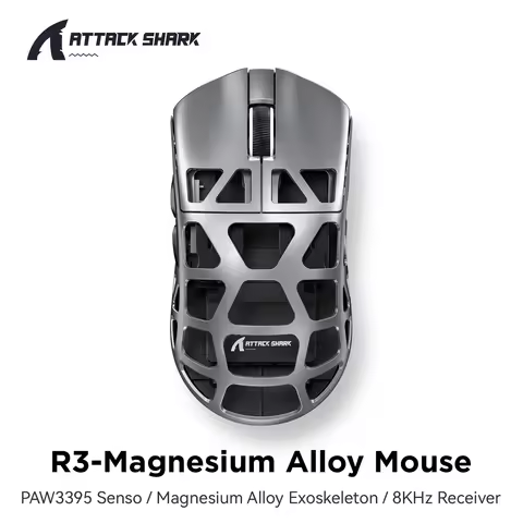 True 8K Hz Gaming Mouse ATTACK SHARK R3, PAW3395 Magnesium Alloy Shell 8K Wireless Tri-mode Gaming M