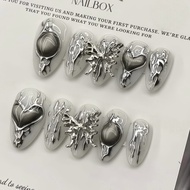 Y2K Metal Butterfly Almond Press On Nails |   Short Luxury Chrome Fake Nails H9QU