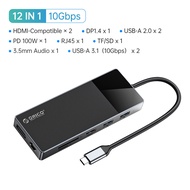 USB C Laptop Docking Station Dual Monitor ORICO 12 In 1 USB C Hub Adapter Triple Display พร้อม HDMI 4K DisplayPort 60HZ EthernetPD3.0 100Wพอร์ต USB 4พอร์ตเสียง3.5มม. Tf/sd สำหรับ MacBook Windows และ Android