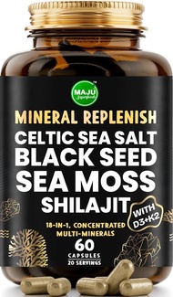 MAJU 18-in-1 Black Seed, Shilajit, Sea Moss, Celtic Sea Salt + D3 & K2, Concentrated Extracts, Trace