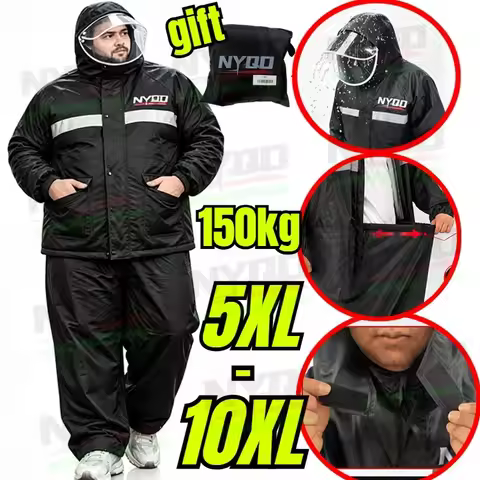 90kg‑150kg Big&Tall Men Split Rain Suit Waterproof Reflective Raincoat Moto Jacket Pants Detachable 
