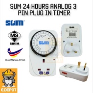 SUM 24 Hours Analog 3 Pin Plug In Timer