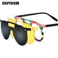 HEPIDEM Acetate Glasses Frame Men Brand Design Round Magnet Clip on Eyeglasses with Night Vision & P