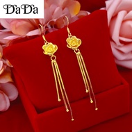 916 gold 24k Saudi gold rose flower temperament pendant ear hook earrings