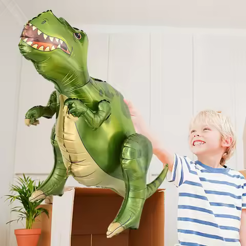 Large 4D Dinosaur Foil Balloons Jungle Animal Baby Boys Birthday Party Favors Jurassic Standind Drag