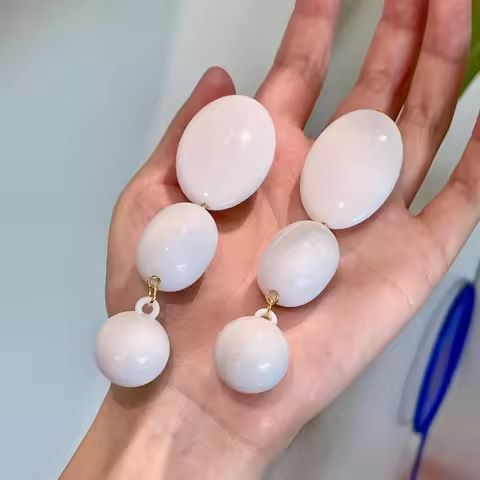 Statement White Oval Ball Big Earrings For Women Creative New Dangling Resin Fashion Earings