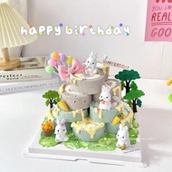 網紅疊疊樂蛋糕裝飾插件可愛小兔子擺件彩色氣球插卡生日快樂插牌