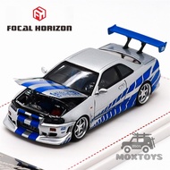 Focal Horizon FH 1:64 Skyline GT-R R34 FNF C-West Silver Blue Limited999 Diecast Model Car
