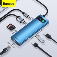 Baseus อะแดปเตอร์แปลง USB C HUB 8 In 1อะแดปเตอร์ USB C เป็น Type C ฮับ USB 3.0 HUB SD TF เครื่องอ่าน