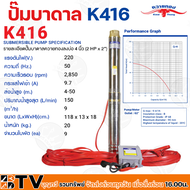 ปั๊มบาดาล ควายทอง บ่อ 4 นิ้วขึ้นไป (2 แรง X ทางออก 2 นิ้ว ) รุ่น K416 (พร้อมกล่องคอนโทรลและสายไฟVCT3