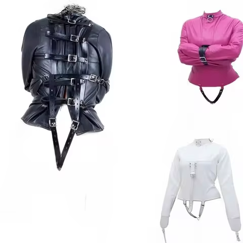 Leather SM Lingerie Straitjacket with Crotch Strap,Games Bondage Straight Jacket Harness,Slave Role 