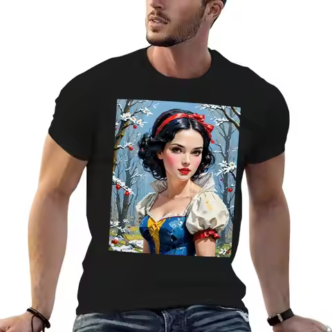 Snow White - Classic Fairytale Princess in Enchanted Snowy Forest Scene T-Shirt Essential Solid Colo