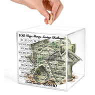Piggy Bank for Adults, Unbreakable Piggy Bank, Clear Acrylic Money Box, 100 Day Money Saving Challen