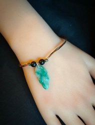 天然緬甸翡翠 飄綠 葉子 五色手繩 檀木珠 2410407