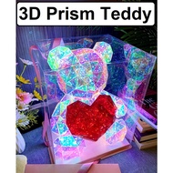 🌹 3D Premium Prism Teddy Bear with Heart Gift Box Gifts Rose Flower Bouquet for Valentines Day Flower Gifts Deepavali Gi