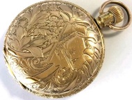 古董 U.S.A. [ELGIN] 1896 年製造 精美雕刻全獵人 6S 7寶石懷錶   錶盤由搪瓷製成  錶殼上雕刻有精美的圖案 錶殼由 KEYSYONE WATCH CASE  製造 直徑43m