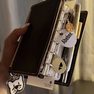 Notebook Black Qiao Double Ring A7 Handbook Dark Brown Leather Ins Niche Loose Leaf Multifunctional