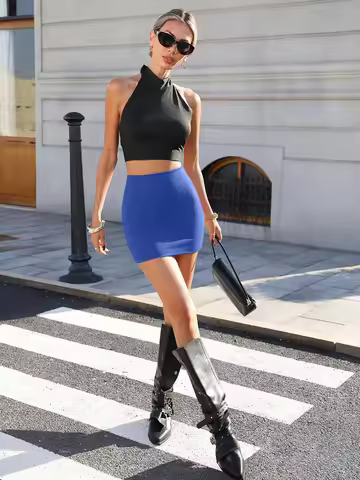Athleisure Minimalist Mini Skirt, Smooth Performance Fabric, Casual Sport & Errands