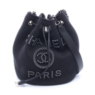 【二手】香奈兒 (Chanel) CHANEL Deauville AS1045 黑色帆布皮革抽繩水桶包 女士二手 A