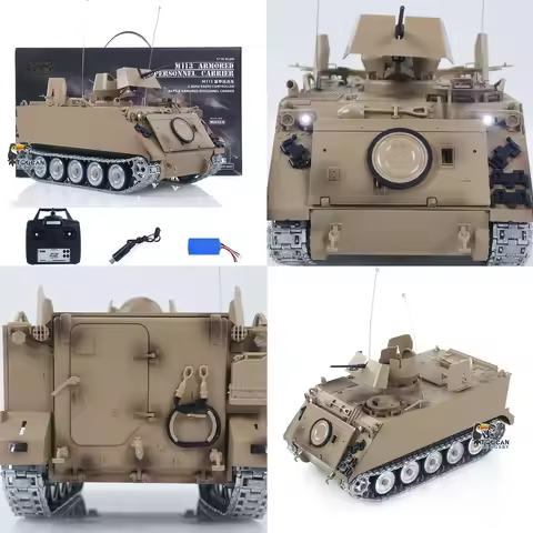 TD RC Tank 1/16 M2412-B M113A1 ACAV 360 Turret Rotation Infrared Metal Wheels Gearbox Smoke Unit Rad